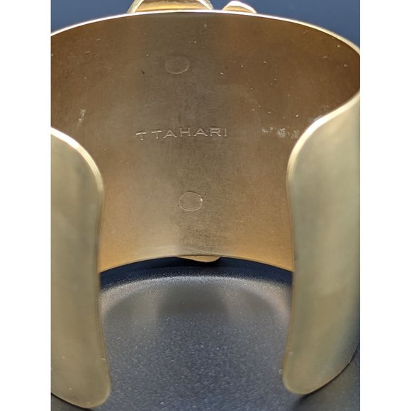 TTahari Chunky Cuff Bracelet Jewelry Gold Tone Peach, White Cabochon Faux Gems - Picture 4 of 9